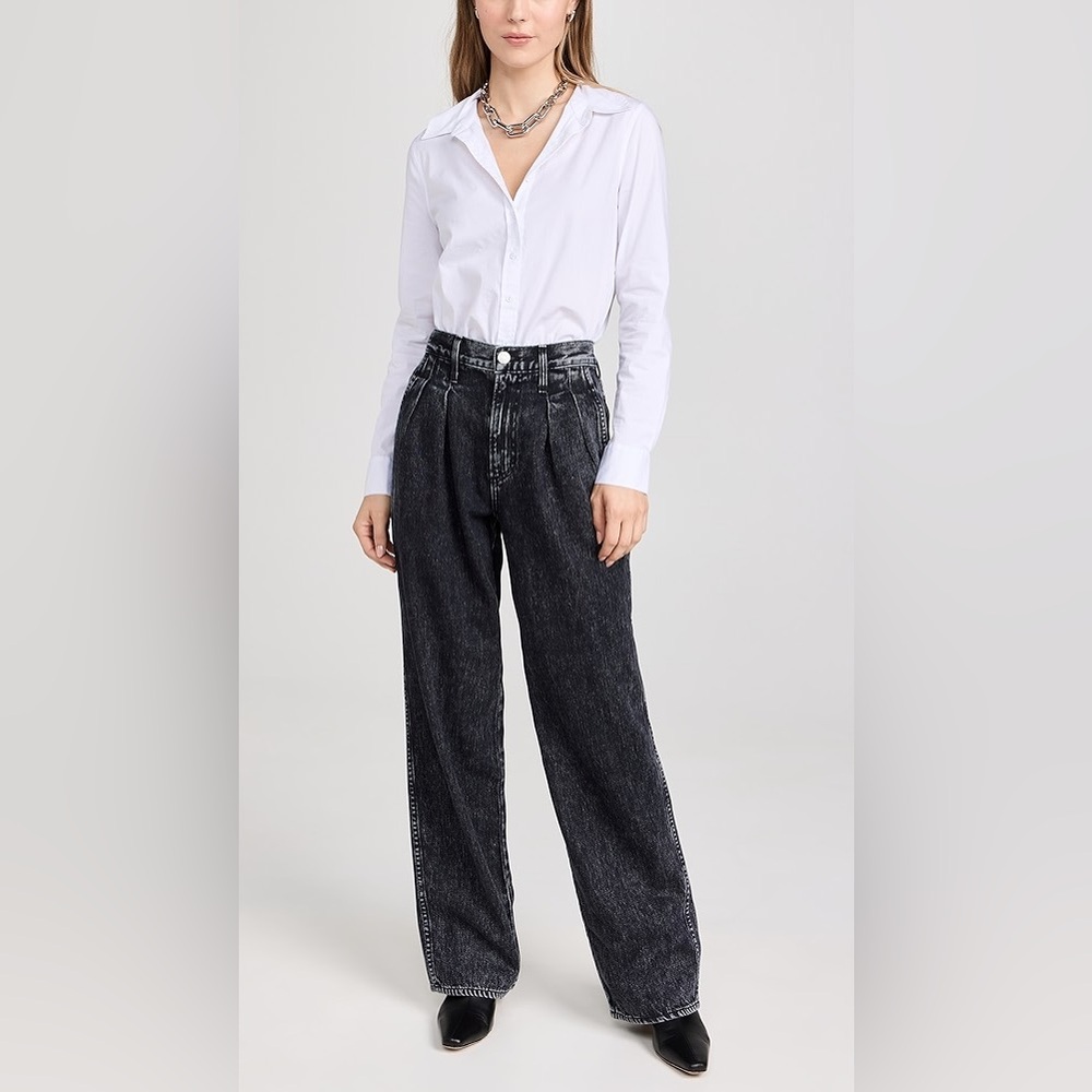 AMO Marcella Pleated Jeans Frosty Black High Rise Wide Leg size 26